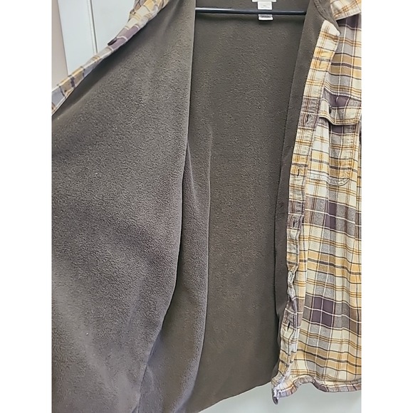 L.L. Bean flannel yellow and brown Button Up sherpa fleece line men's size large - Picture 8 of 9